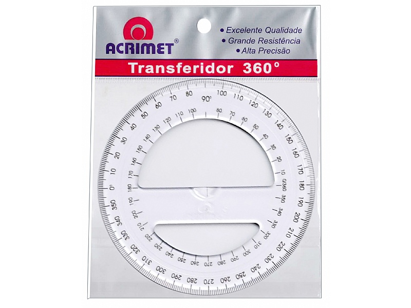 Transferidor 360 Graus Acrimet  Lister - Transferidor 360º - Graus - 12 cm  - 1un - Acrimet - Acrimet
